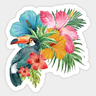 Tropical Toucan in Vibrant Bouquet Sticker